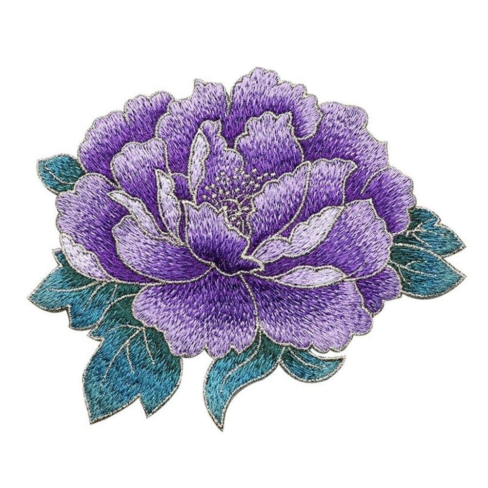 Chinese Style Peony Embroidery Patch Handmade Glue-free Applique Sew On Big Size Decorative Applique for Cheongsam Dress DIY