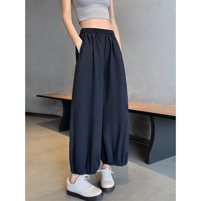 Elastic high-waisted and thin wide-leg bloomers for women, spring and summer new thin closed casual versatile long pants