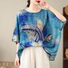 Ethnic Style Large Size Wide Panasonic Swing Doll Shirt Summer Blouse Ethnic Style Print Loose Round Neck Comfortable T-shirt for Women
