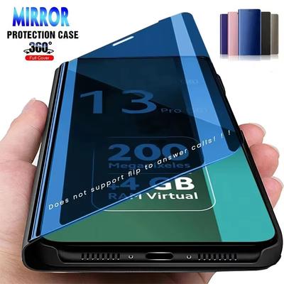 Зеркальные чехлы-книжки для Xiaomi 13T 14T 15T POCO X5 X6 X7 Pro Redmi 15C 14C 13C 12C Note 14 14S 13 12 12S 11 10 9 Pro 4G 5G Складная подставка Ударопрочный чехол