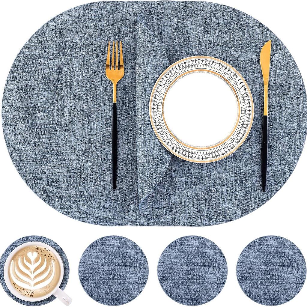 Nordic ins simple PU leather round cloth pattern western dining mat cloth pattern leather dining mat double-sided waterproof oil thermal insulation