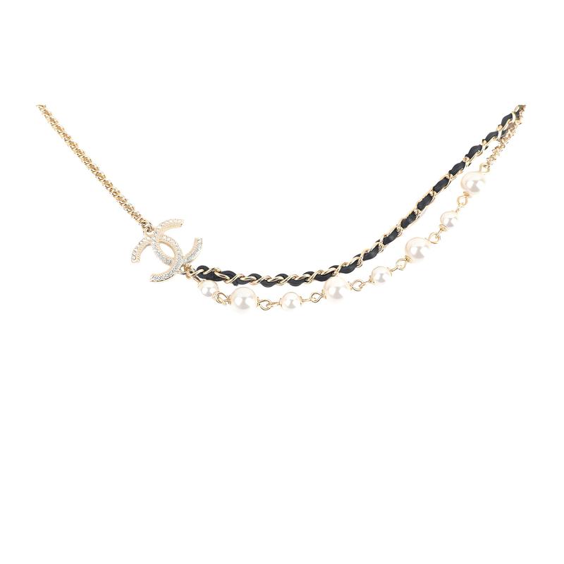 Chanel Кожаная Цепочка Короткое Ожерелье Чокер Ключица Цепочка Женская Модель
