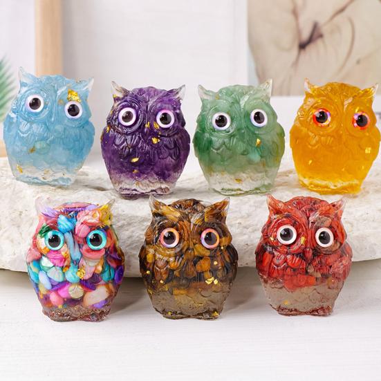 Natural Crystal Owl Ornament Handcrafted Resin Owl Figurine with Crystal Gravels Inside