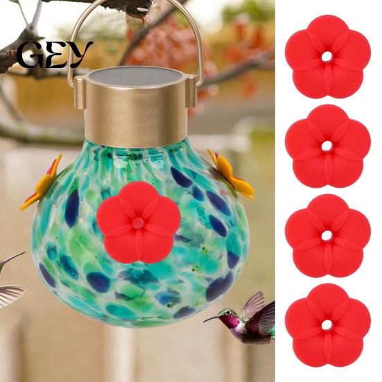 Durable Hummingbird Feeder Component 4PCS Replacement Parts, Simulated Red Flowers Shape, Universal Silicone Parts Fit Waterproof Bird Accessories,