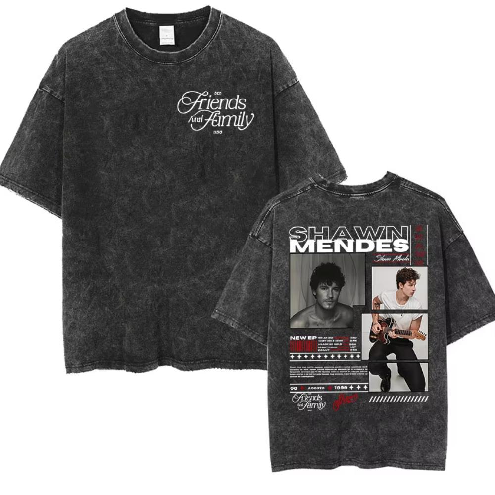 Rapper Shawn Mendes Tour  Album Vintage Washed Tee Shirt Mens Hip Hop Oversized Tshirt Fashion High Quality Cotton T Shirts