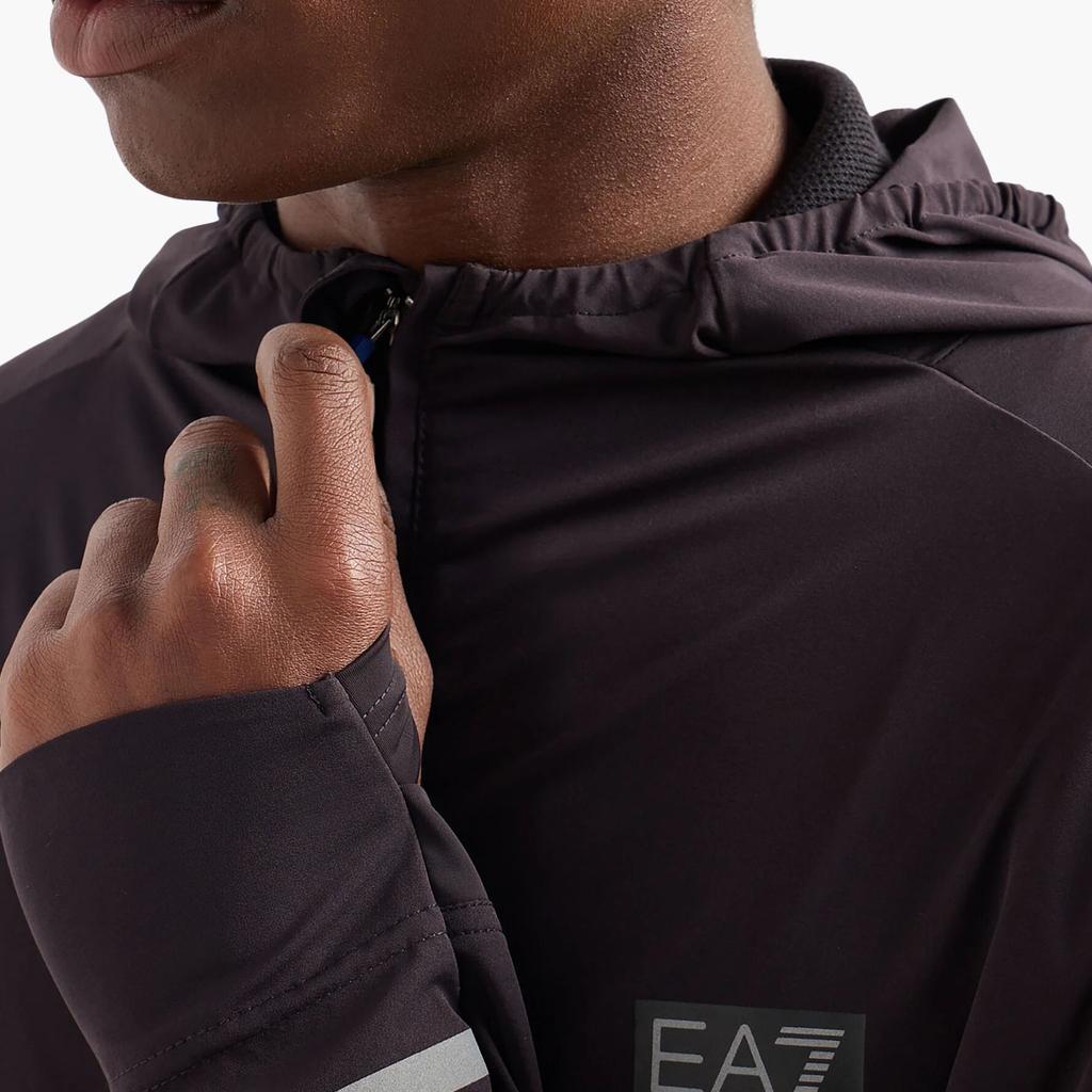 Emporio Armani EA7 Весна-Лето 2024 Толстовка с капюшоном на молнии с длинным рукавом и принтом логотипа Мужская толстовка Черный 6DPM57-PNDDZ-1771