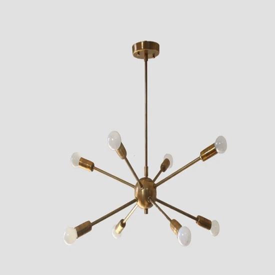 8 Light Sputnik Chandelier | Mid Century Modern Brass Ceiling Fixture