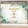 First Holy Communion Backdrop Thanks Pastor God Bless Green Leaf Cross Boy Girl Baby Baptism Party Decor Photography Background10
