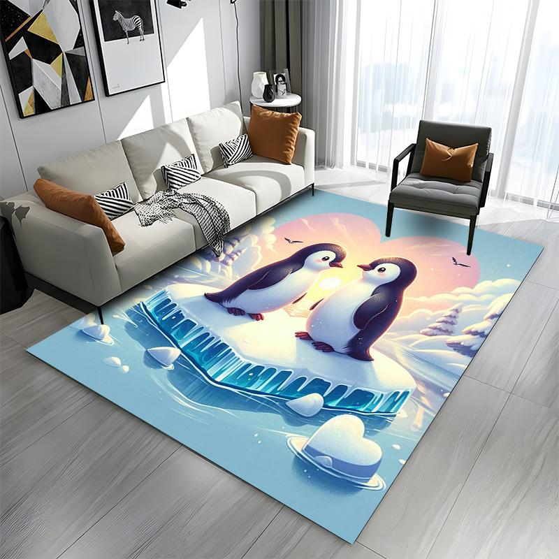"Penguin Love on Ice with Heart Sunset" Patterned carpet a non slip rug suitable for all seasons and any setting, gift