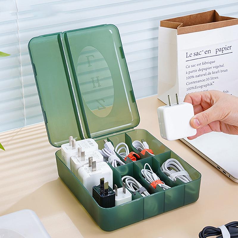Коробка-органайзер для кабеля, портативная многосекционная коробка для хранения кабеля передачи данных для домашнего офиса, зарядное устройство, шнур для электроники