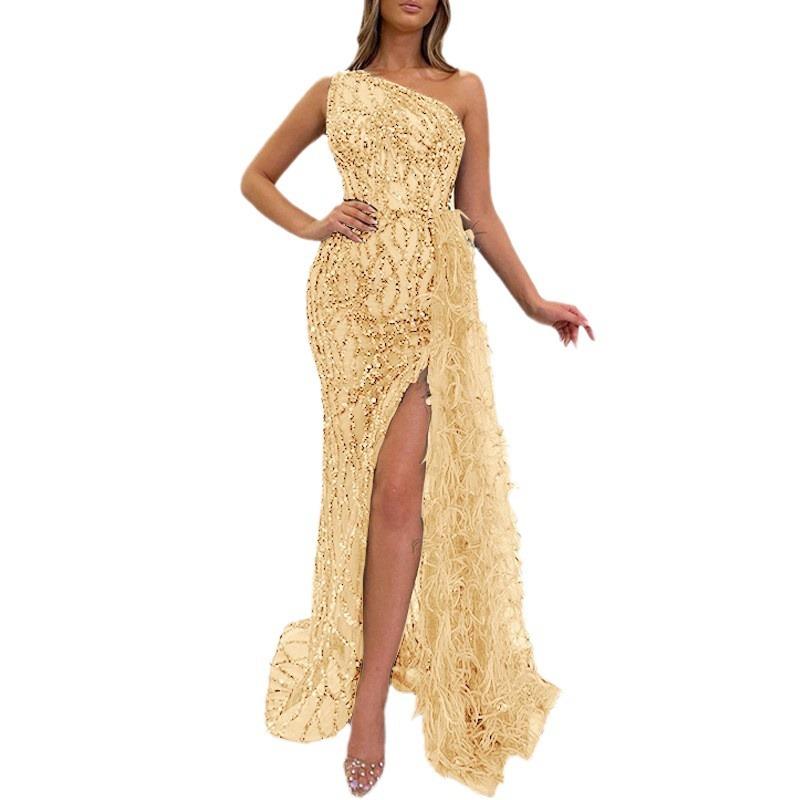 1011 new color sequin fairy long sleeveless fashion slim temperament medium and long evening dress