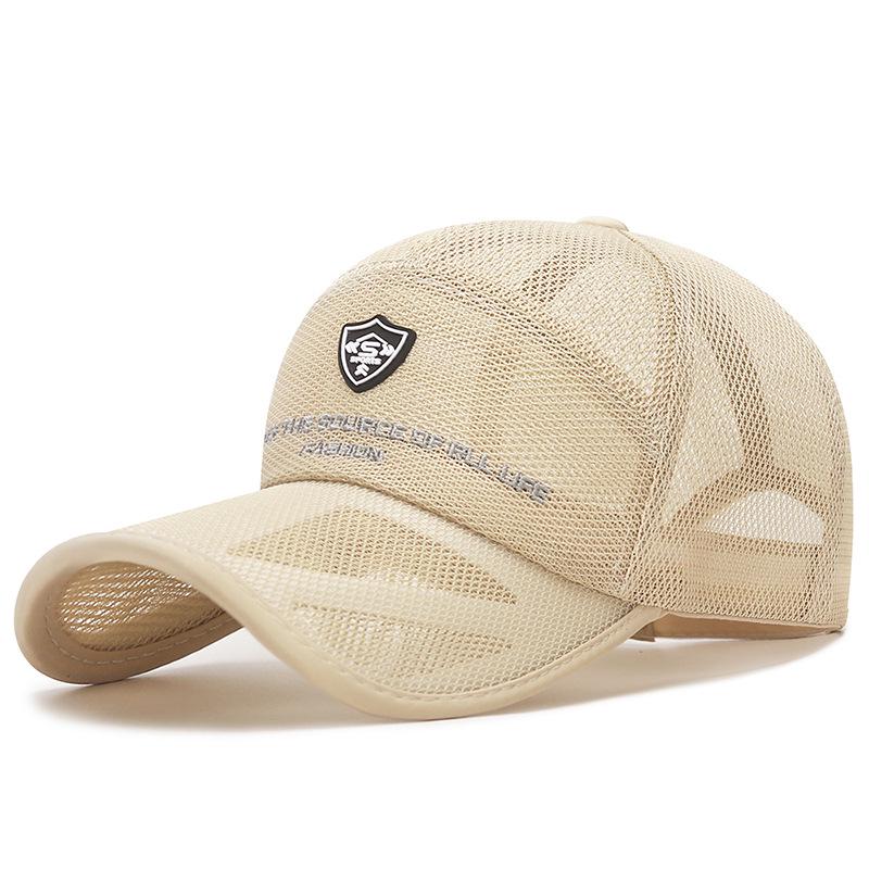 Летняя шляпа с дышащей сеткой и защитой от солнца для мужчин и женщин - Кепка для рыбалки на открытом воздухе с полым козырьком и кожаной этикеткой