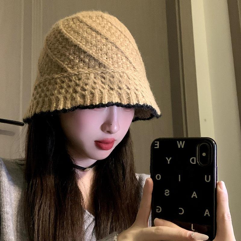 Детская осенне-зимняя вязаная шерстяная шляпа-панама 'Рыбацкая шляпа', студенческая теплая универсальная шляпа-ведро