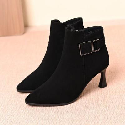 Туфли на высоком каблуке, Короткие ботинки, Обувь нового стиля, Ботильоны на тонком каблуке с острым носком, Теплые женские ботинки на флисе