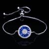 WWJ Adjustable Size Fashion Round Royal Blue Cubic Zirconia Charm Bracelets Bangles for Women