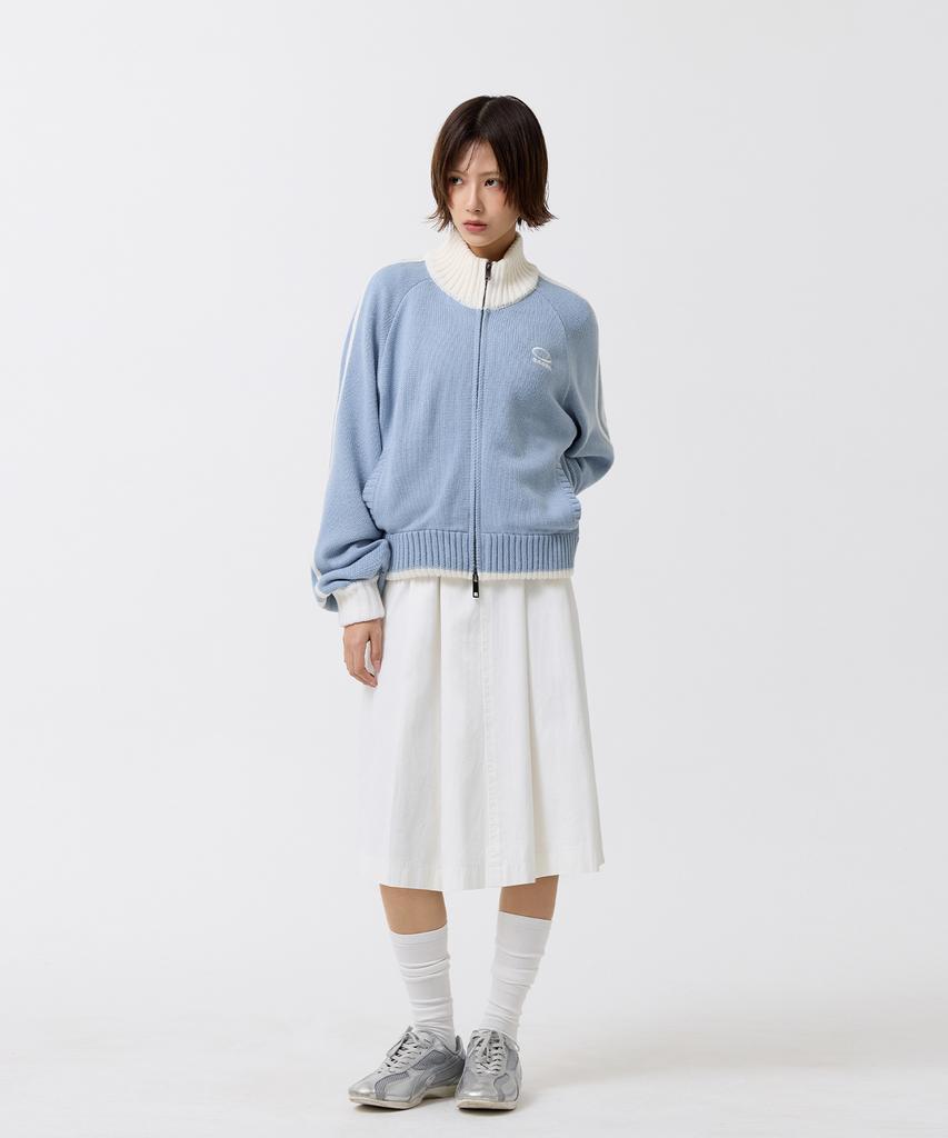 ODDSTUDIO Sporty Track Semi-Crop Knit Zip-Up - Sky Blue