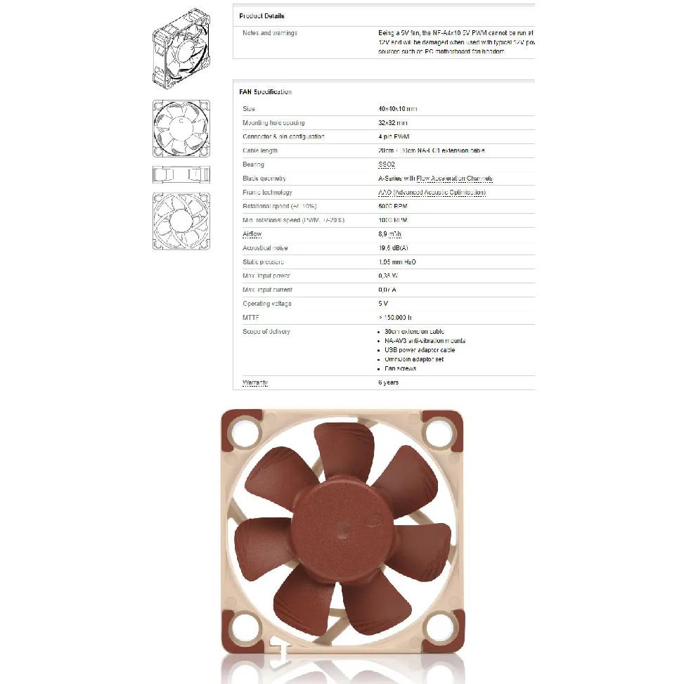 Noctua NF-A4x10 PWM 3pin/4pin 12V/5V Корпусный вентилятор 40x40x10мм Тонкий вентилятор PWM Интеллектуальное управление температурой Ультрамалый вентилятор