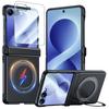 Magnetic Protective Case with Rotating Ring Kickstand and Hinge Cover for Samsung Galaxy Z Flip 8-Blue