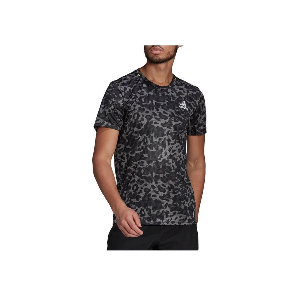 Adidas Футболка с коротким рукавом и принтом логотипа, круглый вырез, леопардовый принт, мужские топы, серебристый цвет GM1490