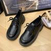 Thick-soled Retro British Style Small Leather Shoes for Women's 2025 Spring New Round Head Tide Matching Skirt Black Lace-up Single Shoes