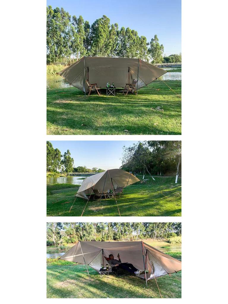 Многофункциональный водонепроницаемый солнцезащитный тент для улицы с 19 точками крепления и серебристым покрытием с черной проклейкой для кемпинга