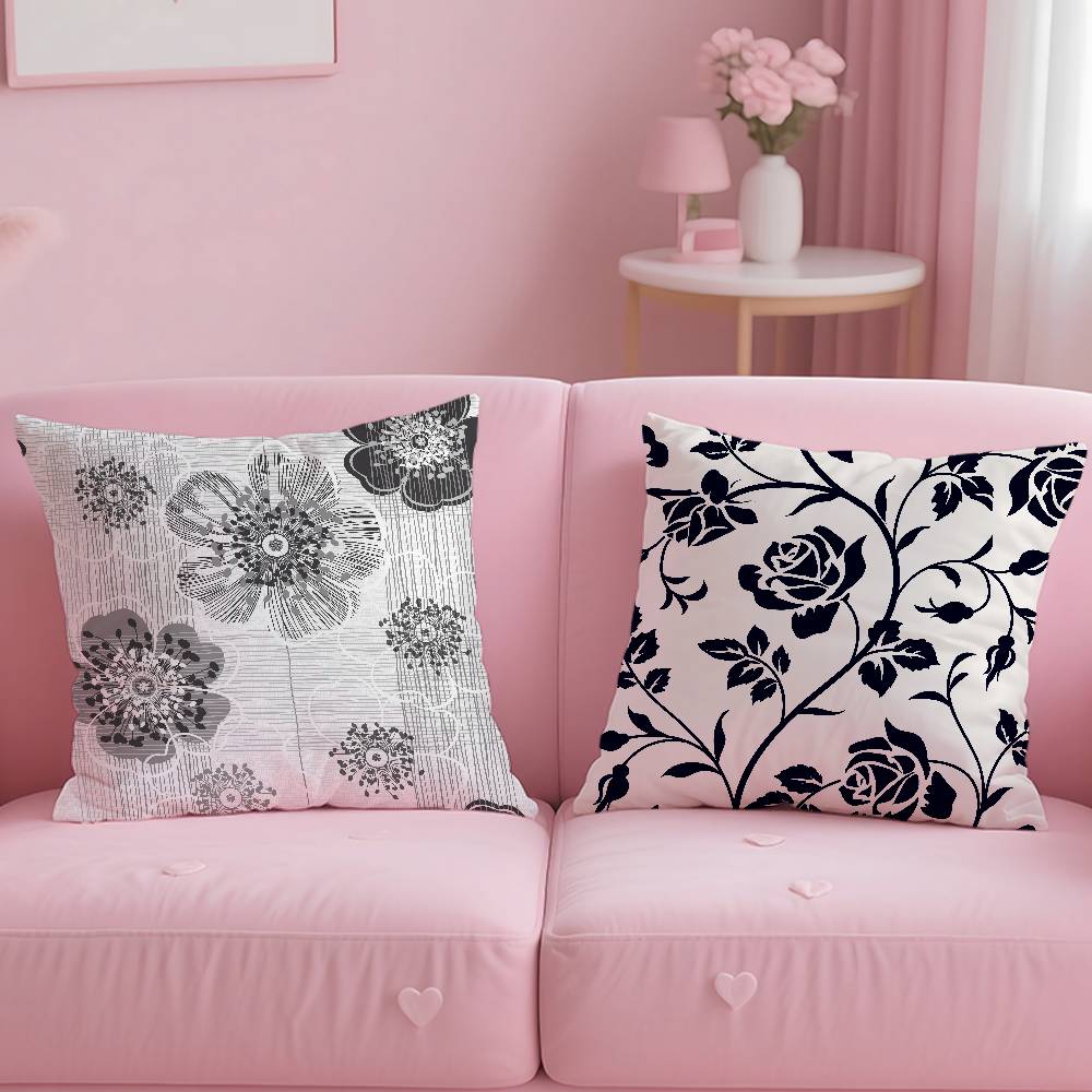 Black And White Plant Pattern Leaves Pillow Case Comfort Sofa Bed Silky Elegant Invisible Zipper Custom Decorative Cushion Cover
