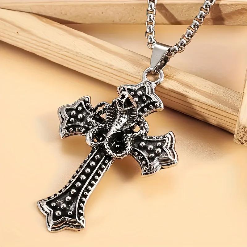 Vintage Cross Jesus God Christian Cobra Snake Pendant Necklace Chain Unisex Men Women Fashion Gothic Amulet Talisman Jewelry Party Gift