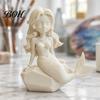 Cartoon Mermaid Figurine 3D Printed Action Figure, Dark Gothic Style with Matte Black Finish, Movable Joints Wavy Hair Design & Wide Rock Base, Decor
