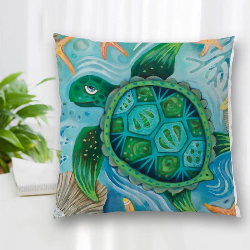Hot Sale Decorative Pillowcase Turtle Art Painting Square Zipper Best Gift