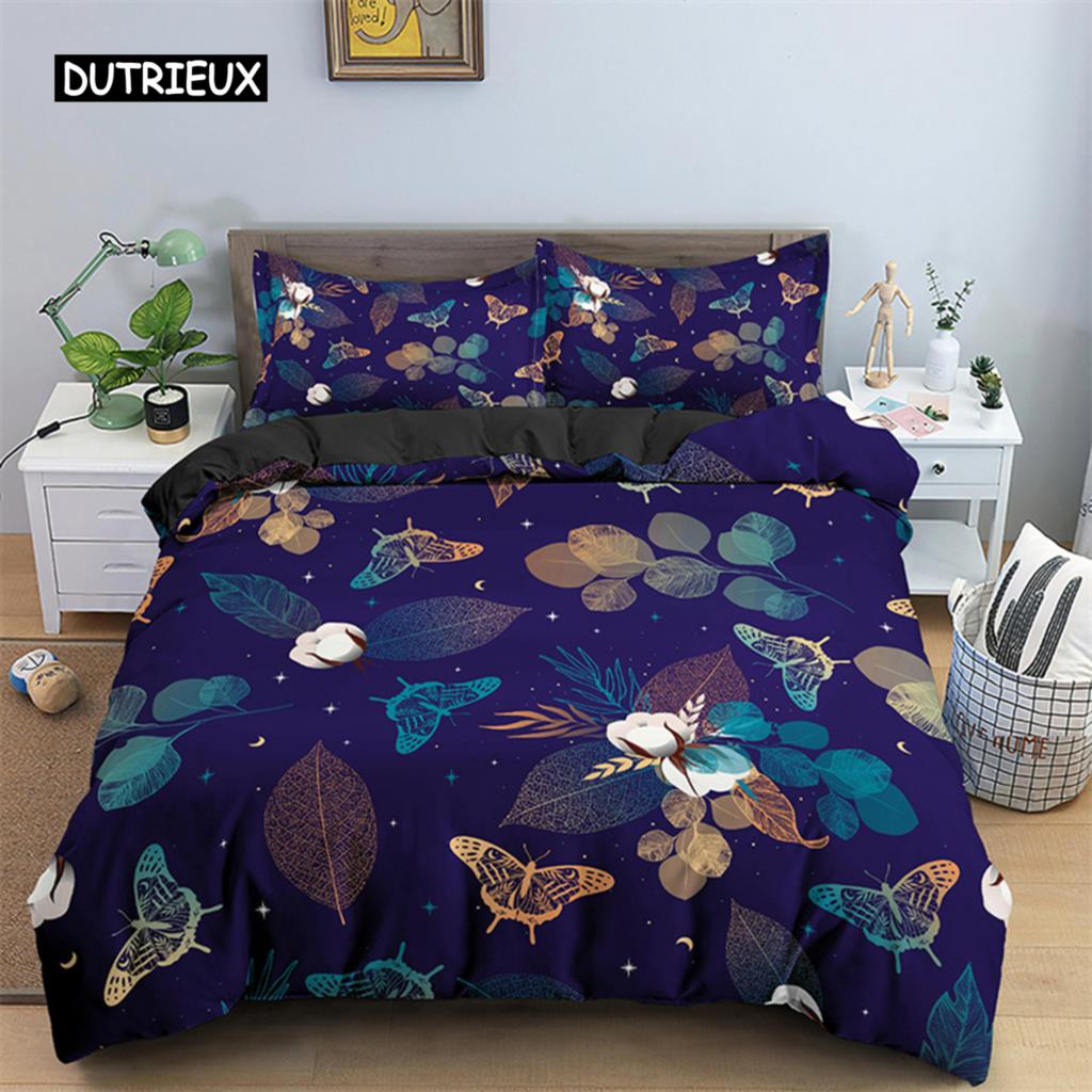 Комплект постельного белья с бабочками, полный размер King Size, хиппи, бохо, моль, пододеяльник из микрофибры, анималистичный, ботанический, психоделический, звездное небо, пододеяльник
