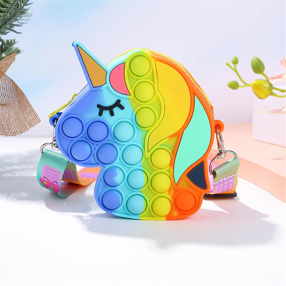 Hot Rianbow Cross Bag Fidget Toys For Children Christmas Gifts Push Its Bubble Stress Relief Sensory Toys Coin Purse Girls