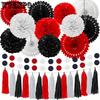 17pcs Red and Black Decorations Mouse Paper Decoration Fan Pom Pom Honeycomb Flower Tissue Tassel Garland Theme Party Supplies for Graduation Birthday
