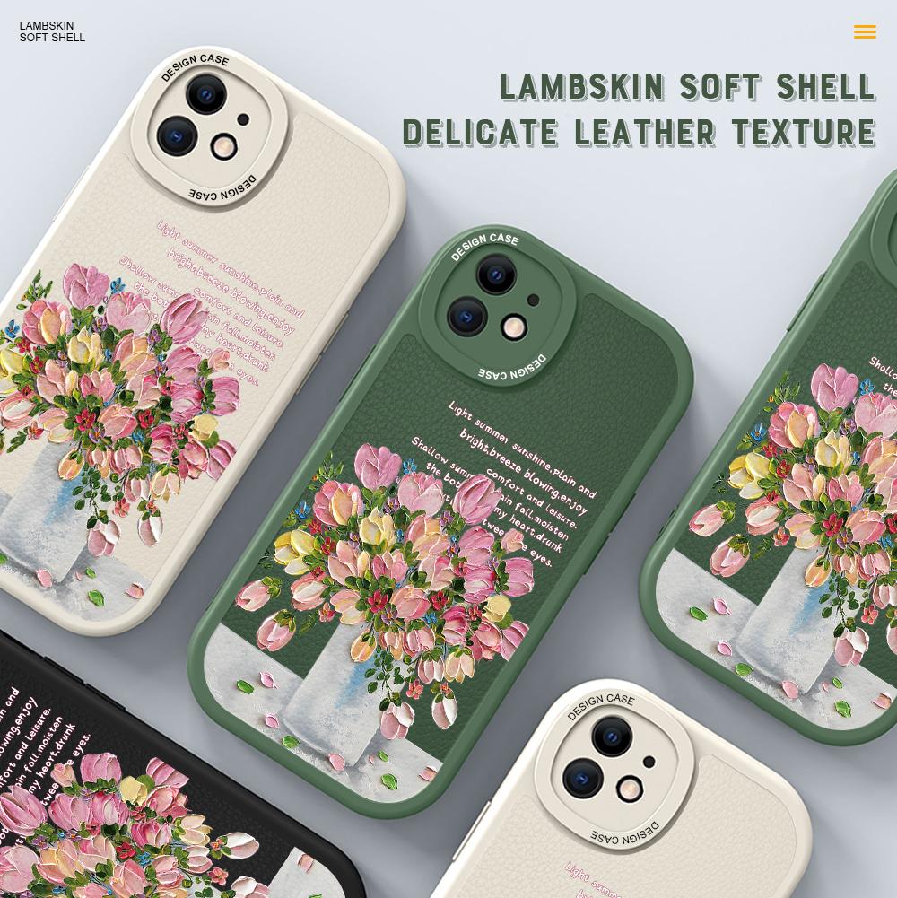 Slim Skin Feeling Cartoon Flowers Soft Silicone PU Leather Cover Phone Case for iPhone Samsung Huawei Honor Xiaomi Redmi OPPO Realme Vivo