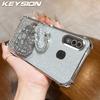 KEYSION Shockproof Plating Phone Case for Samsung A20 Clear Soft TPU Glitter Jewelled Swan Kickstand Cover for Galaxy A30