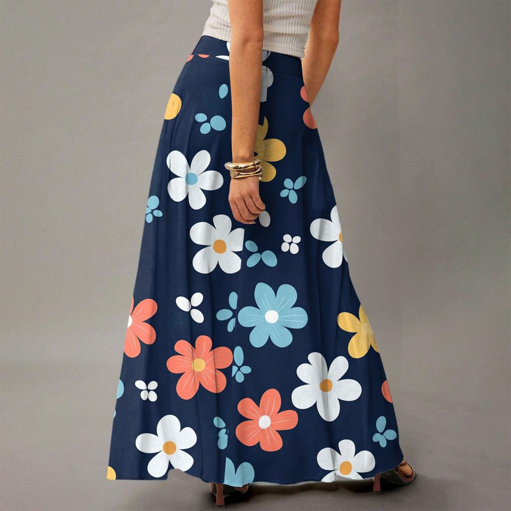 Женская повседневная складная юбка макси с цветочным принтом, высокой талией и карманом, с драпировкой