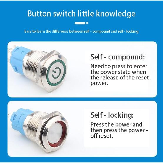 2 шт., 16 мм, металлическая кнопка, выключатель питания, водонепроницаемый, огнестойкий, с фиксацией, с проводной розеткой, светодиодный светильник, вкл., выкл., 3 В, 6 В, 12 В, 24 В