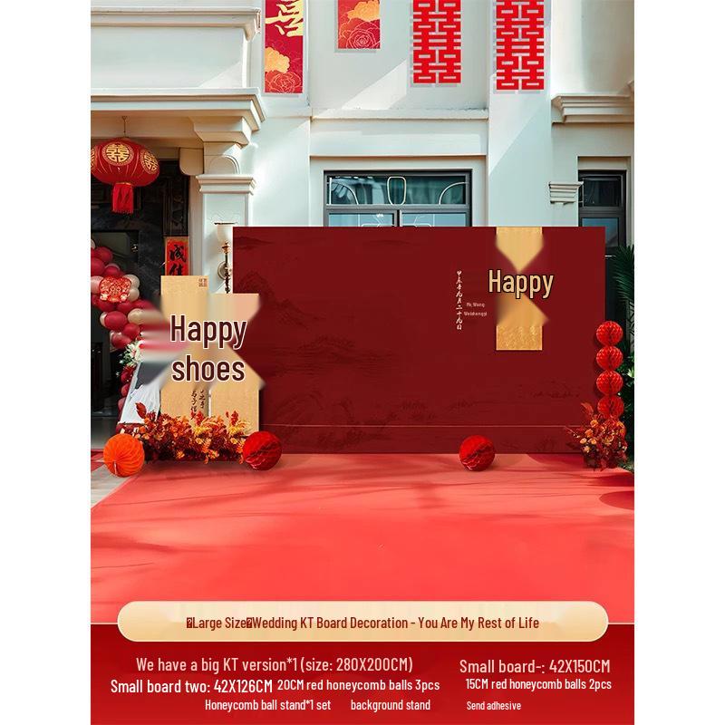 Rural Chinese Wedding Double Happiness KT Board, Outdoor Photo Backdrop for Marriage Reception