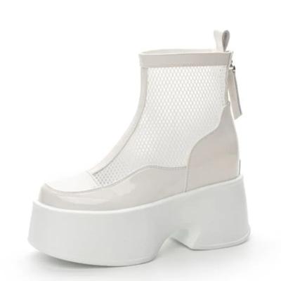 Горячая распродажа модных 11 см сетчатых дышащих мотоциклетных ботинок, женские модные сандалии на платформе, лакированные кожаные туфли, полые летние ботинки