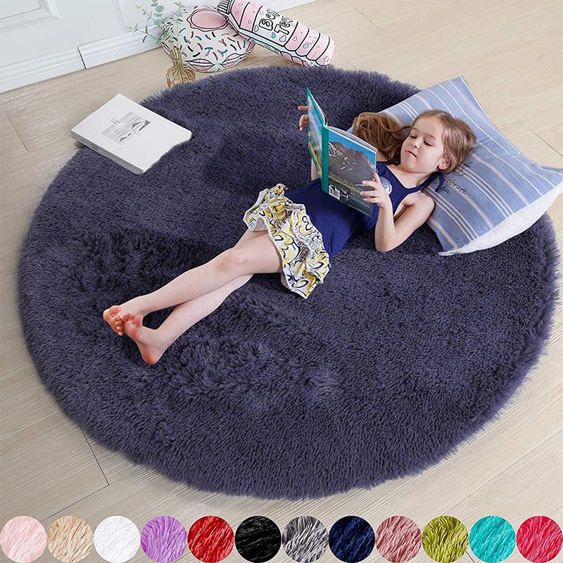 Fluffy Round Rugs For Girls Bedroom Soft Shaggy White Carpet In The Living Room Bedside Rugs Pink Home Decor Hairy Baby Play Mat