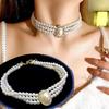 Retro Ethnic Pearl & Diamond Clavicle Necklace