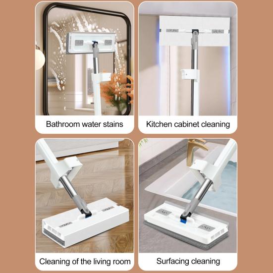 Stainless Steel Long Handle Mini Mop 360 Degree Rotatable Mop Head Flat Mop with Drain Scraper Hygienic Cleaning Tool