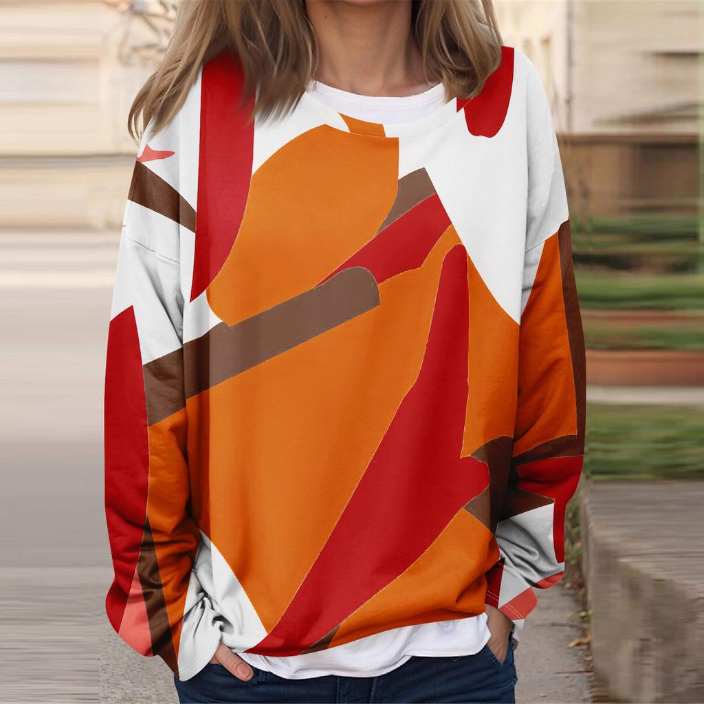 Women's Casual Fashion Vintage Printed Long Sleeve O-Neck Sweatshirt Layer Pullover Top