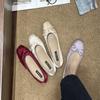 French Inner Heightening Suede Ballet Single Shoes Women's Shoes 2025 New Spring and Autumn Bow Red Evening Shoes