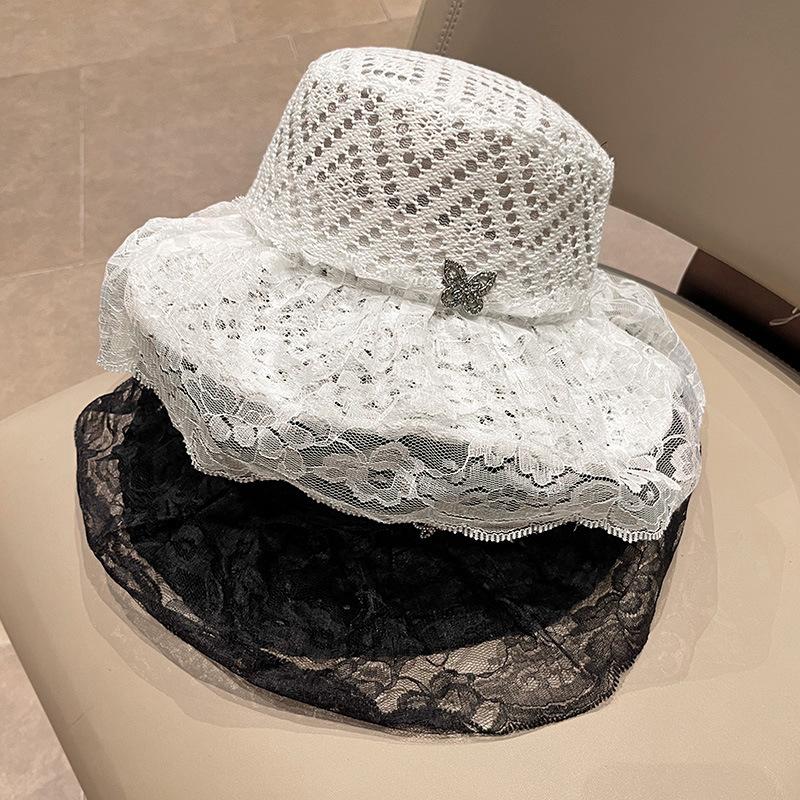 French Lace Metal Butterfly Fisherman Hat Children Pastoral Sunscreen Shade Fashion Sweet Travel Vacation Basin Hat