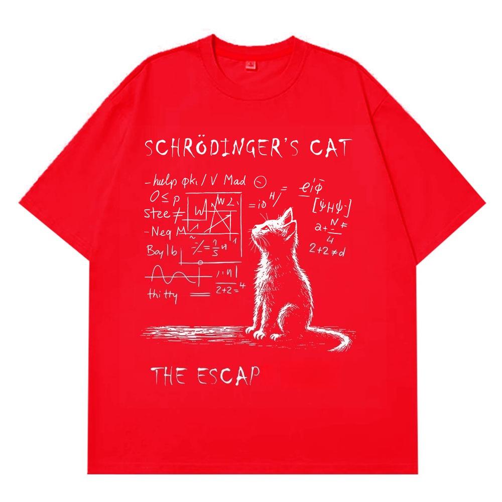 Schrodinger Cat Creative Print Summer Shortsleeved Cotton Tshirt Men Women Streetwear Loose Tshirts Oversized Cotton Tshirt