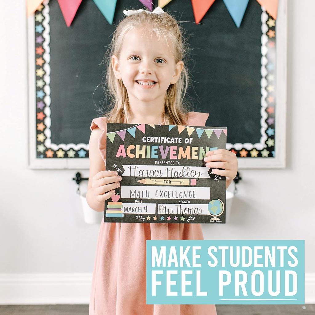 Hadley Designs Certificate Of Achievement Awards - 25 Student Award Certificates For Kids, 8x10 Blank Award Certificate Paper, Preschool &