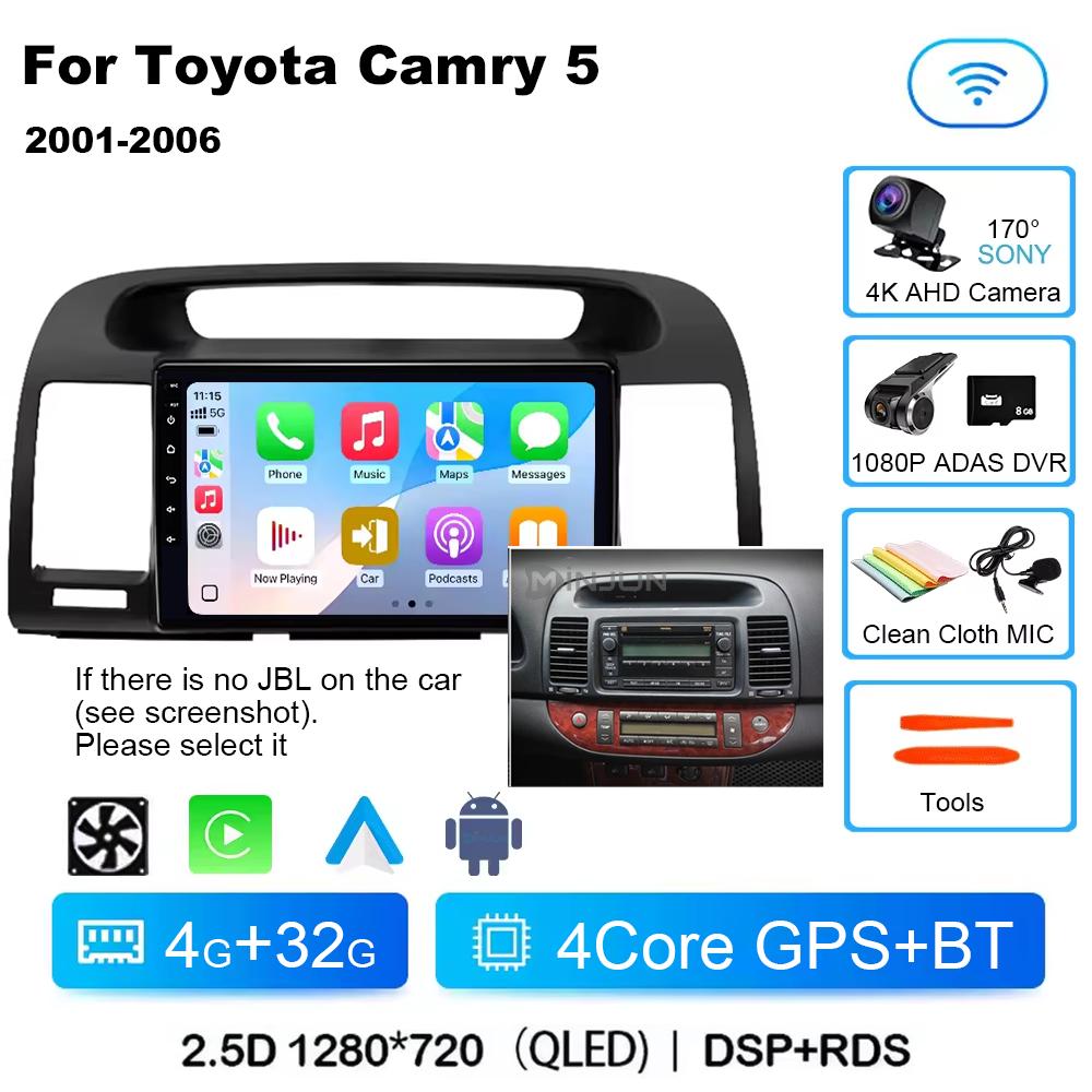 Qualcomm Car Radio Android 14 Wireless Car Play для Toyota Camry 5 2002 2003 2004-2006 Autoradio Multimedia Автомобильное автомобильное радио