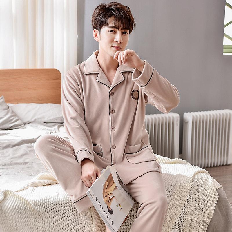 Парные пижамы для мужчин и женщин, осенне-зимние, из кораллового флиса, утолщенные, теплые, с длинными рукавами, из островкового флиса, домашняя одежда, весенне-осенний костюм