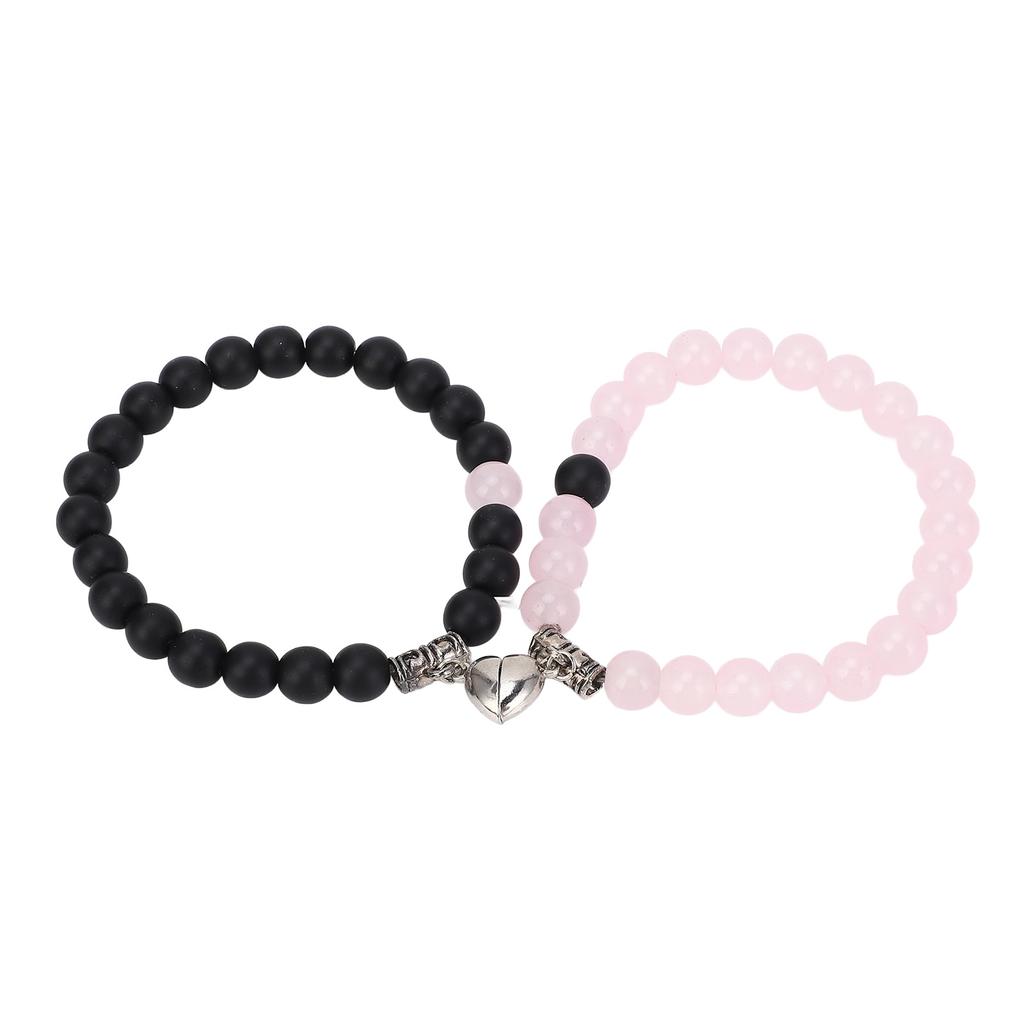 1 Pair Couple Bracelets Alloy Glass Beads Connection Heart Matching Beaded Bracelet