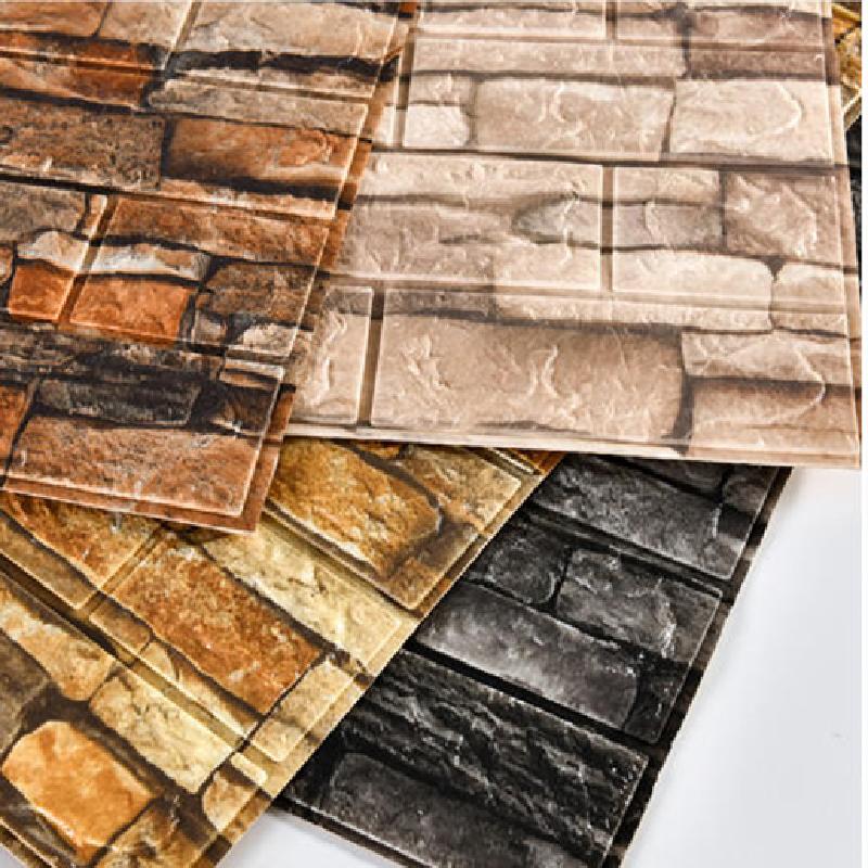 Vintage 3D Brick Stone Self-Adhesive Waterproof Background Wall DIY Living Room Bedroom Wallpaper YFme Decor 5PCS 70x77cm/27.5x30.3inch
